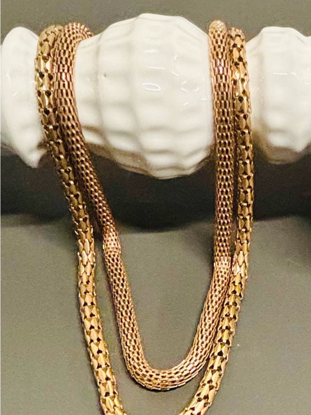 Vintage Gold-Tone Layered Mesh Snake Woven Chain Necklace - Women Jewelry